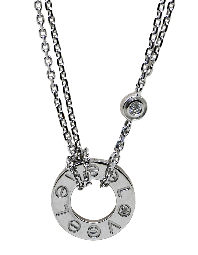 18K White Gold “Love” Circle Necklace