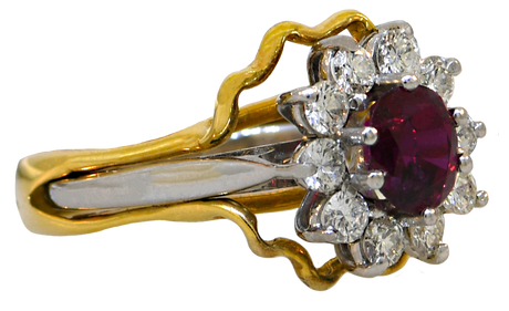 18KYW Fancy Insert Ring Diamond and Ruby Ring