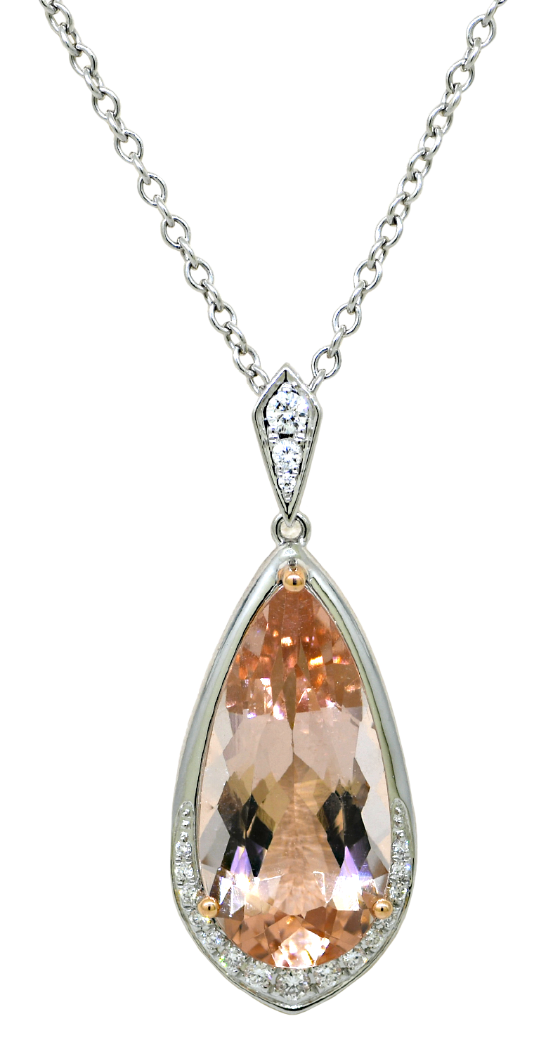 Tear Drop Morganite & Diamond Pendant