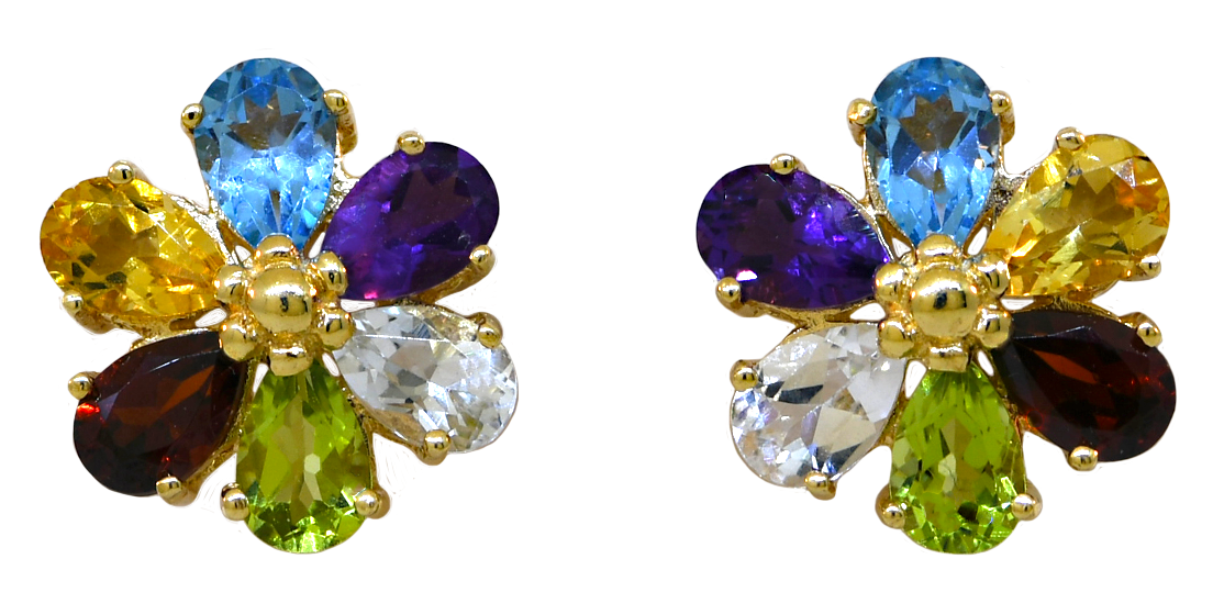 14KY Multi Colored Flower Earrings