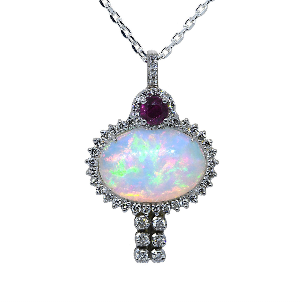 Opal, Ruby, and Diamond Pendant