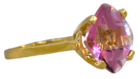 14KY Cushion Cut Pink Topaz Ring