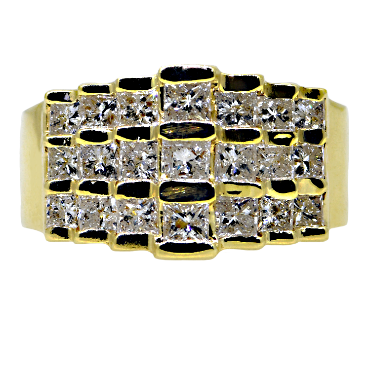 14KY Pyramid Ring with Princess Cut Diamonds