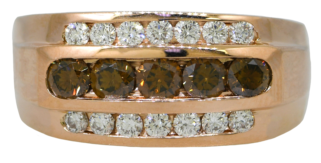 14KW Gents Cognac and White Diamond Ring