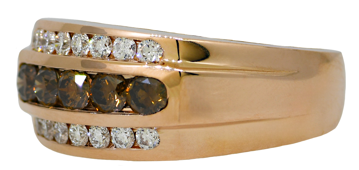 14KW Gents Cognac and White Diamond Ring