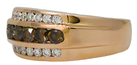 14KW Gents Cognac and White Diamond Ring