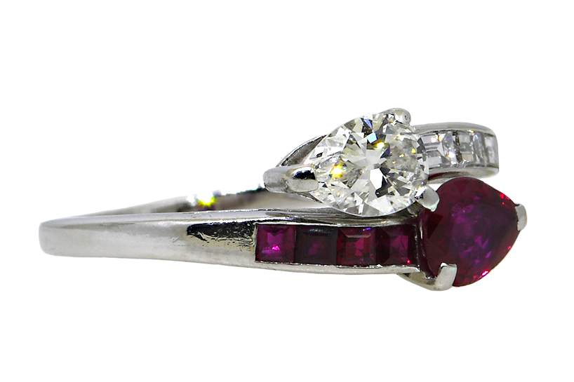 Platinum Ruby & Diamond Bypass Ring