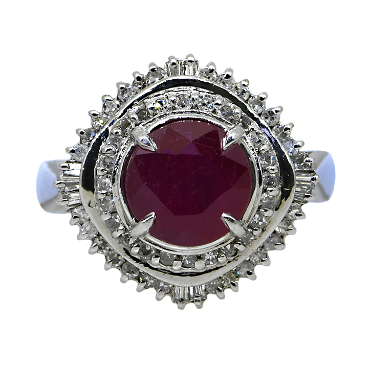 Platinum Treated Ruby & Diamond Ring