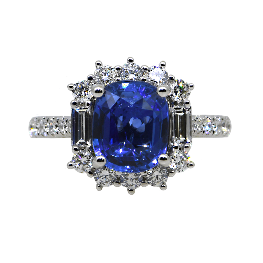 18KW Sapphire and Diamond Halo Ring