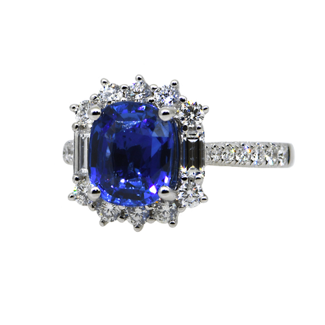18KW Sapphire and Diamond Halo Ring