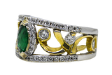 14K Two Tone Emerald and Diamond Gold Ring