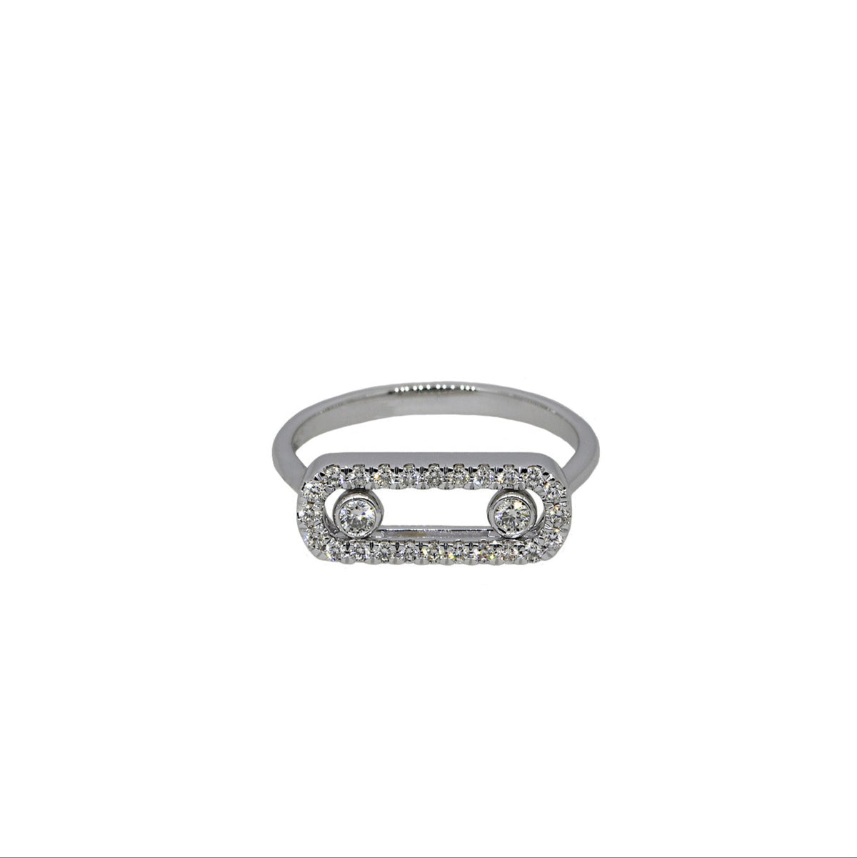 White Gold Fancy Diamond Ring With 2 Sliding Diamonds