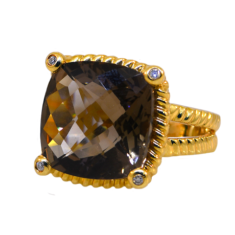 14KY Smoky Quartz Diamond Ring