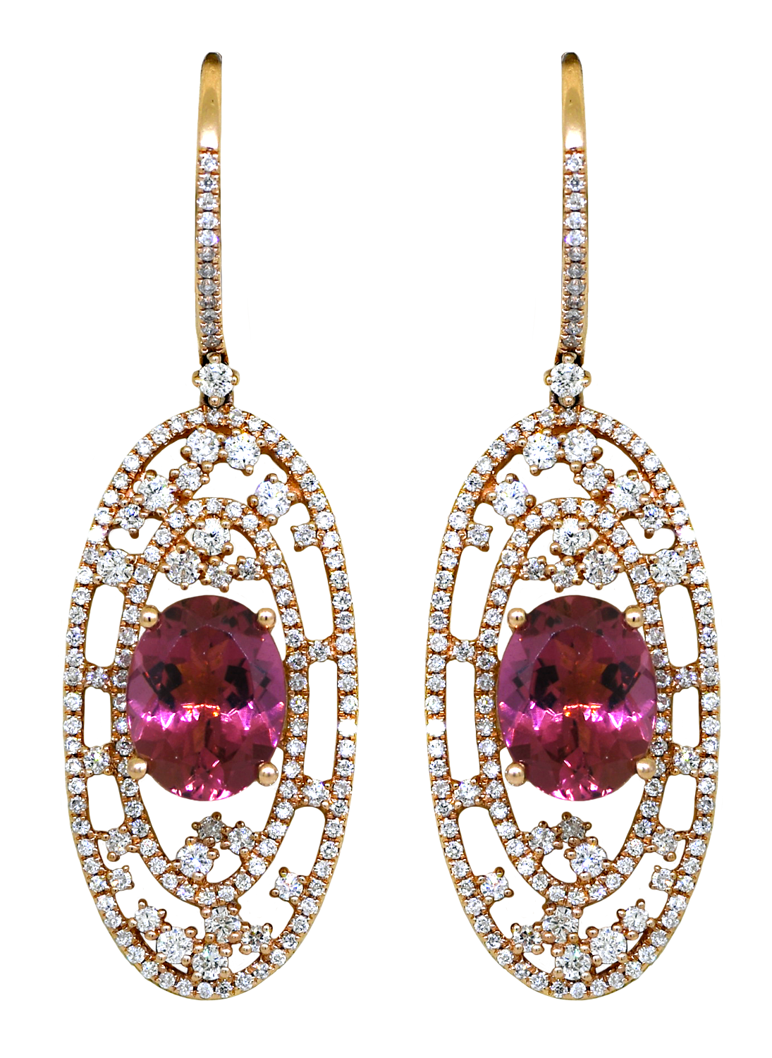 Pink Tourmaline & Diamond Dangle Earrings