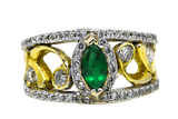 14K Two Tone Emerald and Diamond Gold Ring