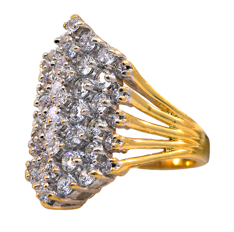 Gold ring with diamond accents on a white background