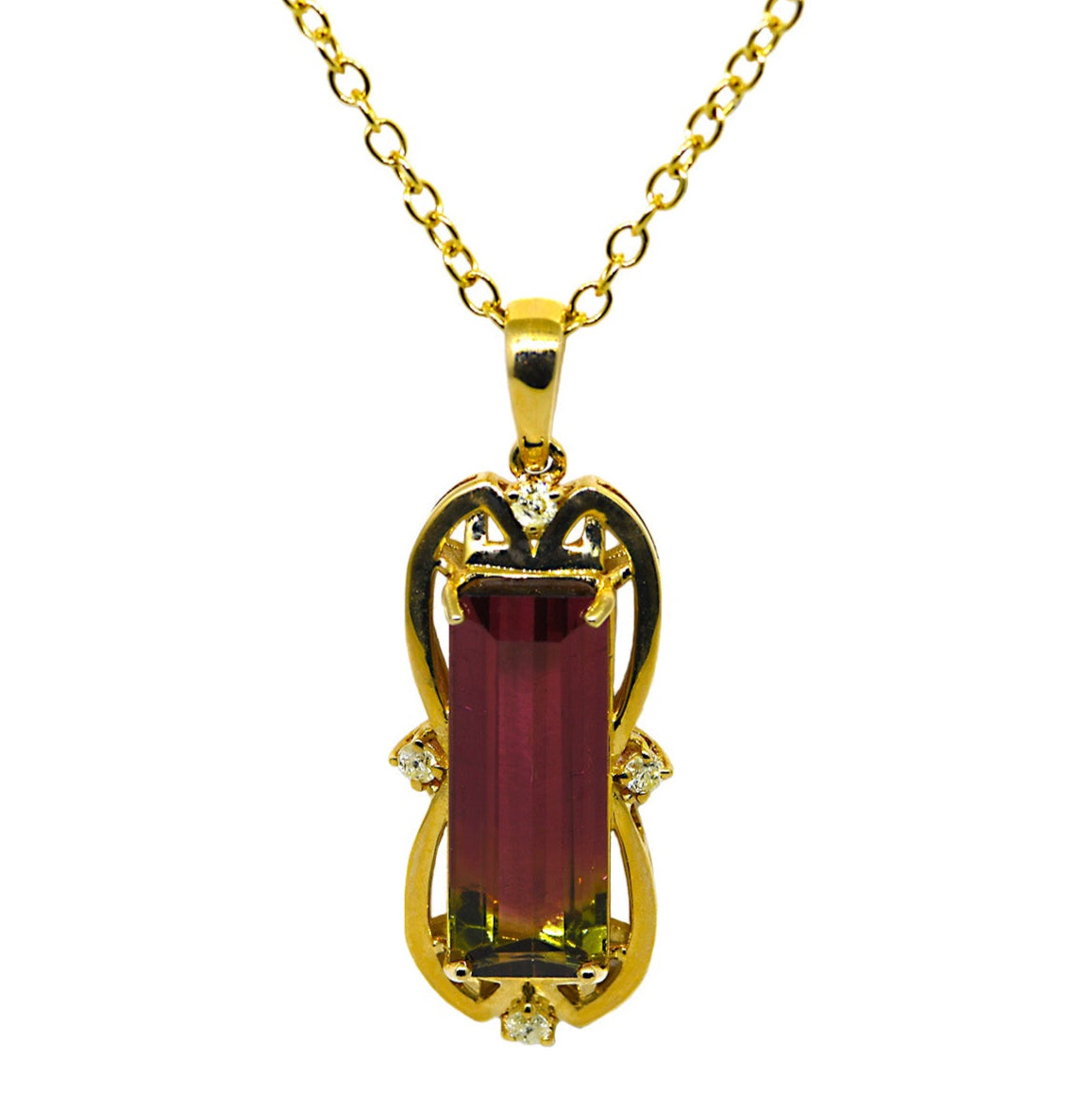 Watermelon Tourmaline & Diamond Pendant