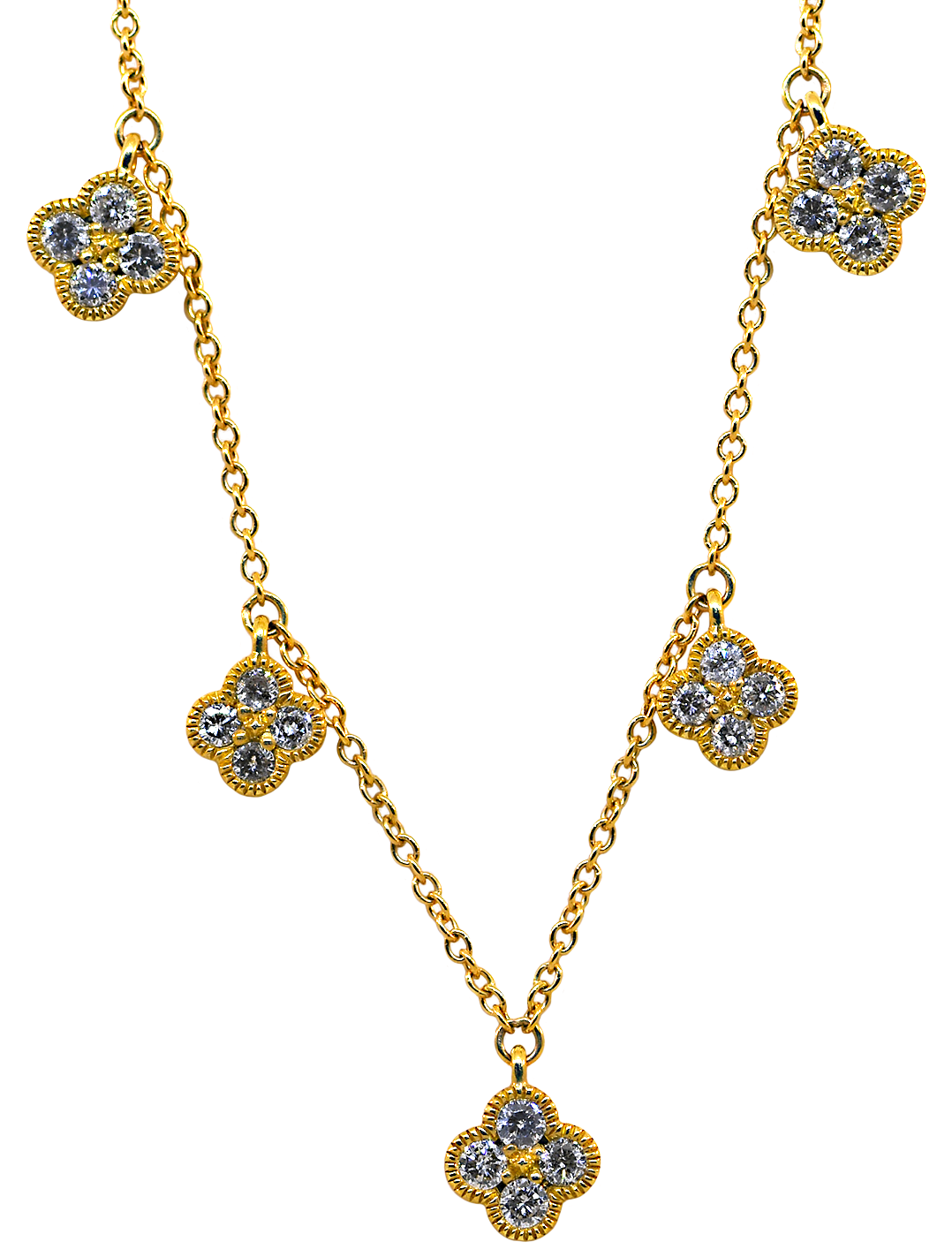 14KY Station Necklace with Station Clovers