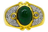 18K Emerald Cabochon & Diamond Ring