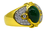 18K Emerald Cabochon & Diamond Ring
