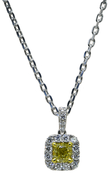 18KWY Fancy Yellow and White Diamond Pendant
