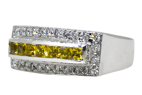 18K White Gold Ring with Yellow Sapphires and Diamonds