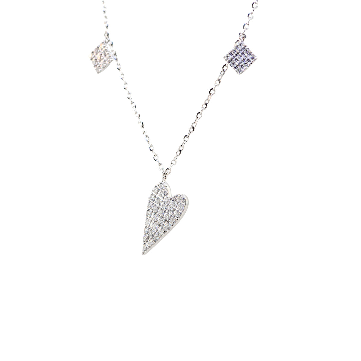 14kt White Gold Heart Necklace with Diamonds