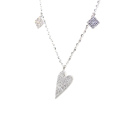 14kt White Gold Heart Necklace with Diamonds