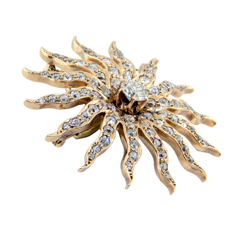 14kt Rose Gold and European Cut Diamond Brooch Pendant