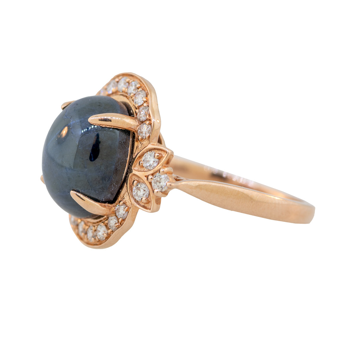 14kt Rose Gold Oval Cabochon Star Sapphire Diamonds Ring