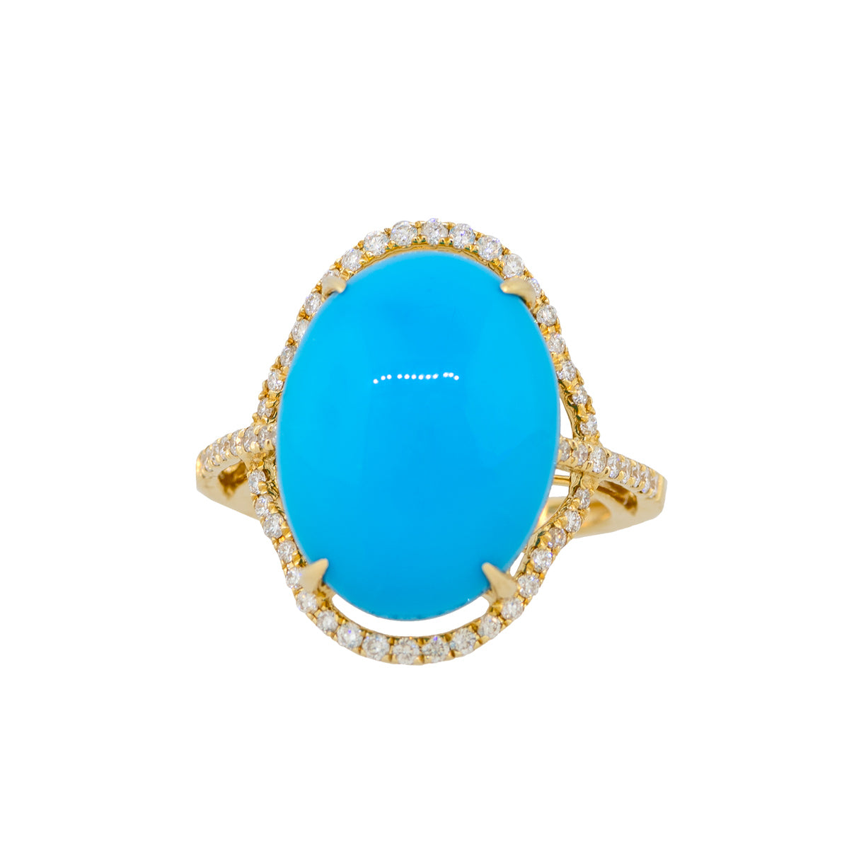 14kt Yellow Gold Oval Turquoise & Diamonds ring