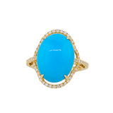 14kt Yellow Gold Oval Turquoise & Diamonds ring
