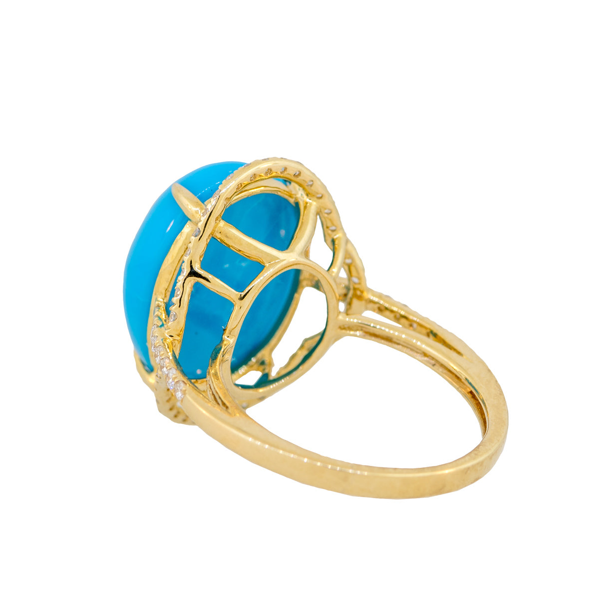 Large Split Oval Turquoise Stone in Solid 14k Yellow Gold Hammered Men's  Ring | Jewelsmith