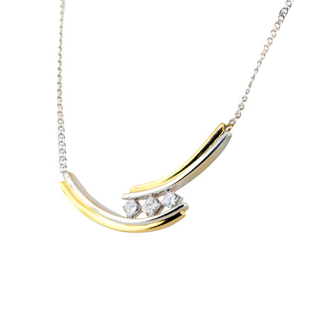 14kt Yellow & White Gold Curved Bar Necklace