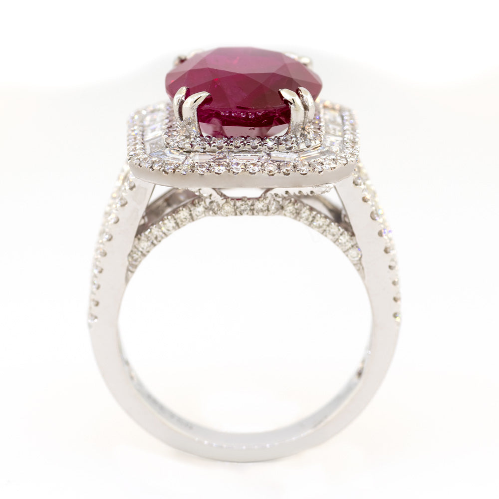 18KT White Gold Ruby & Diamond Octagonal Halo Ring