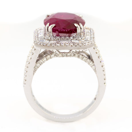 18KT White Gold Ruby & Diamond Octagonal Halo Ring