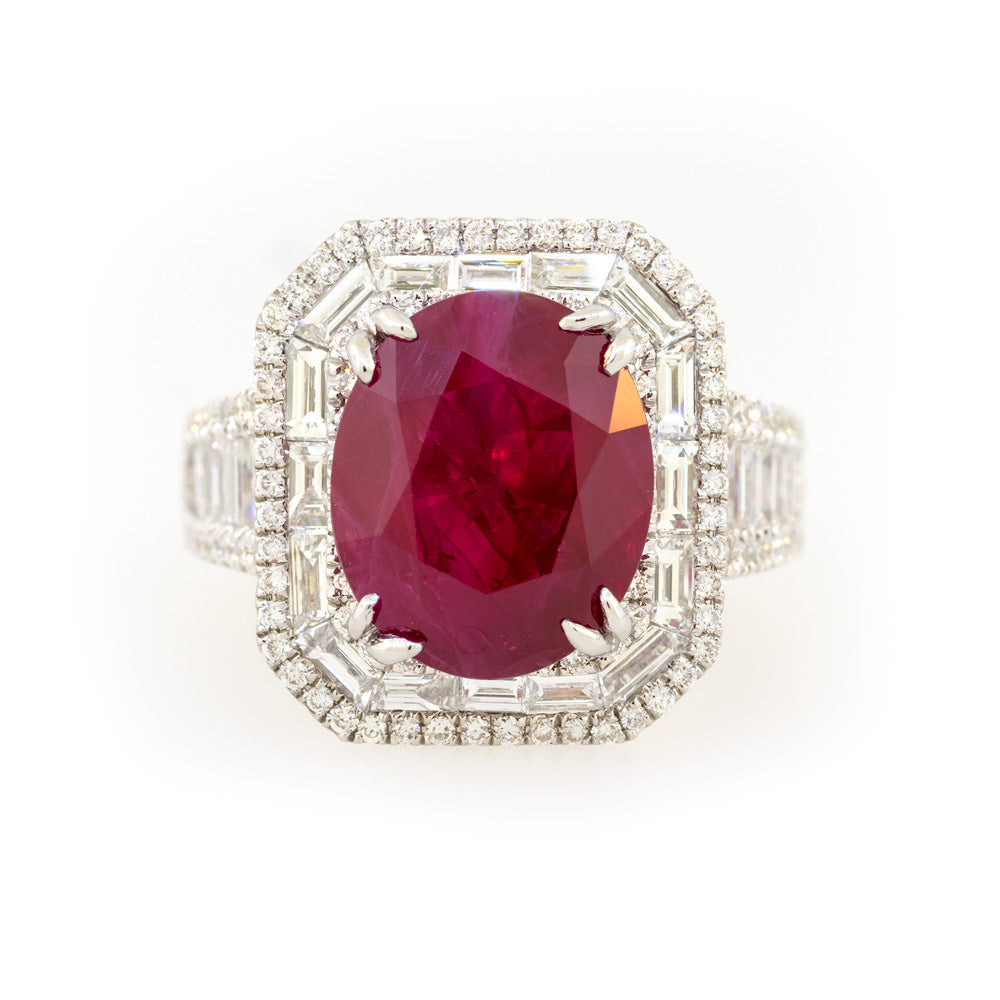 18KT White Gold Ruby & Diamond Octagonal Halo Ring