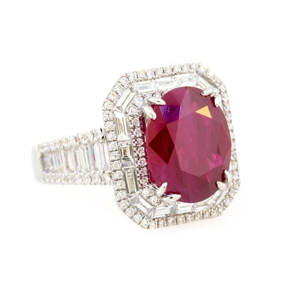 18KT White Gold Ruby & Diamond Octagonal Halo Ring