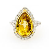 18KT White Gold Ladies Pear Shaped Genuine Golden Beryl and Diamond Ring