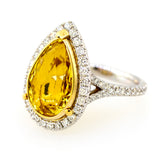 18KT White Gold Ladies Pear Shaped Genuine Golden Beryl and Diamond Ring
