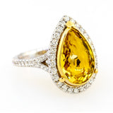 18KT White Gold Ladies Pear Shaped Genuine Golden Beryl and Diamond Ring