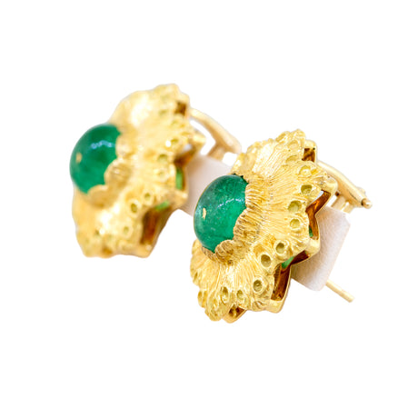 18kt Emerald Cabachon Pierced Earrings