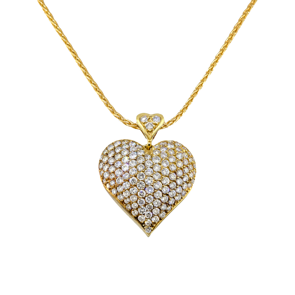 18kt Yellow Gold Puff Diamond Heart Pendant