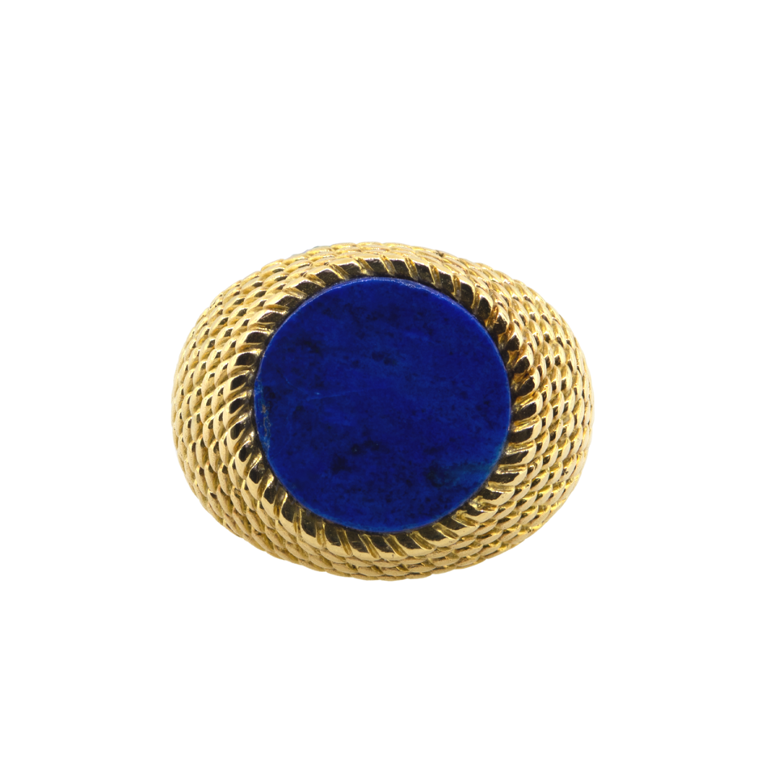 18KY 24.40gm Blue Lapis Ring w/ Rope Pattern