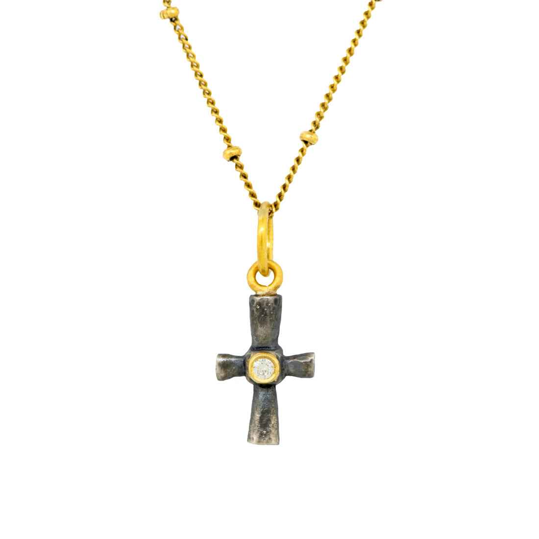 24kt Gold and Silver Mini Byzantine Cross Pendant