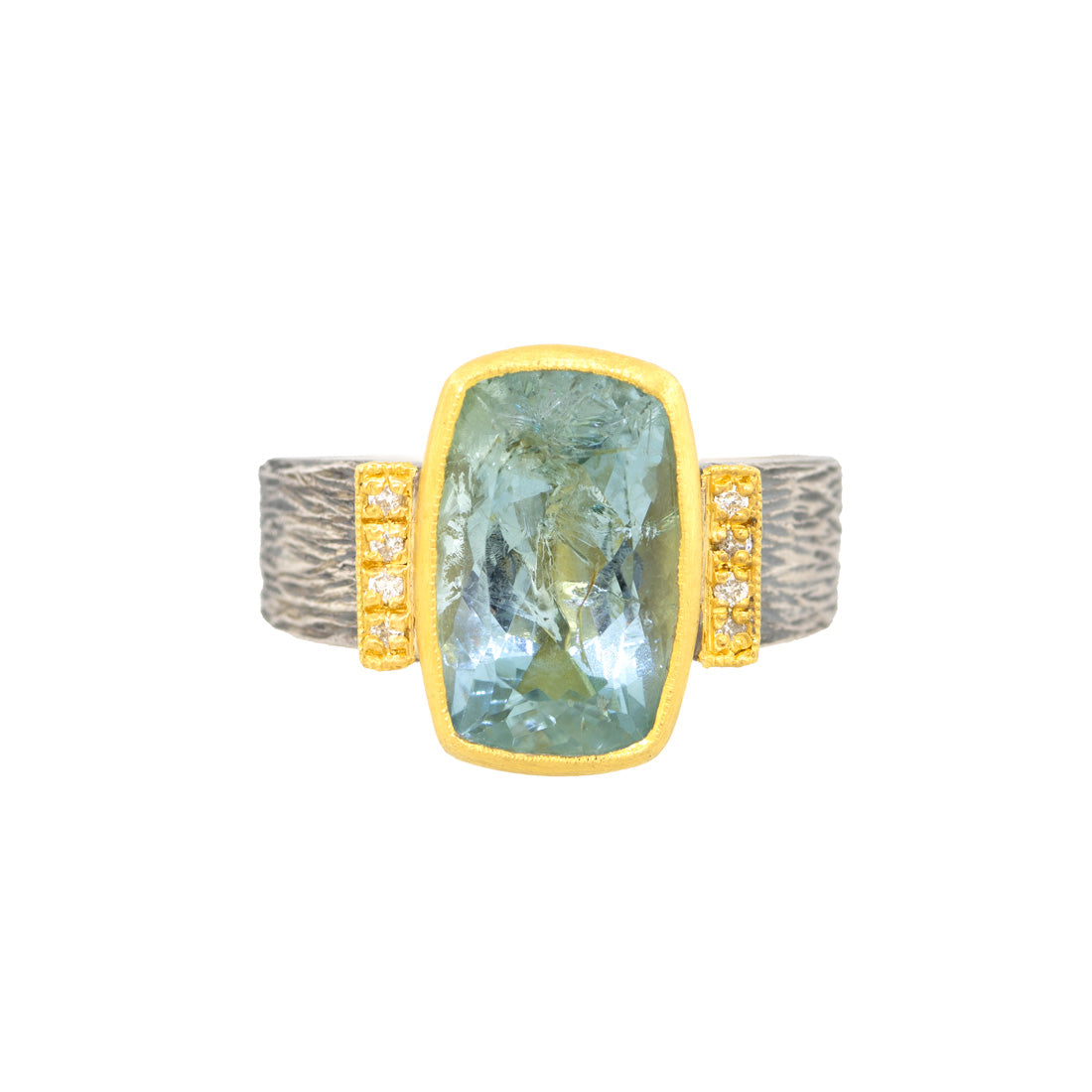 24kt Gold and Sterling Silver Aquamarine Ring with Diamonds