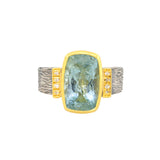 24kt Gold and Sterling Silver Aquamarine Ring with Diamonds