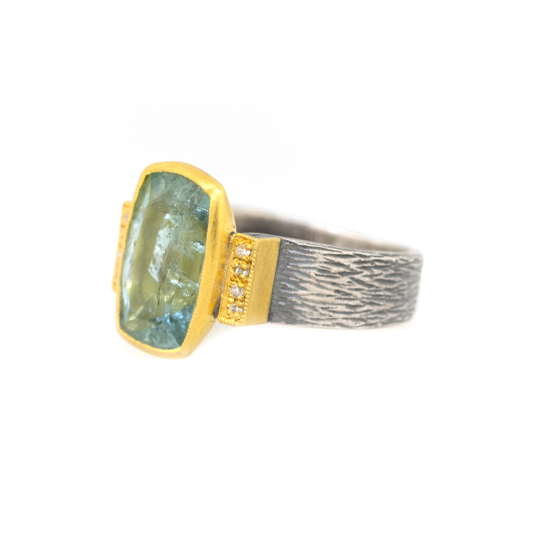 24kt Gold and Sterling Silver Aquamarine Ring with Diamonds