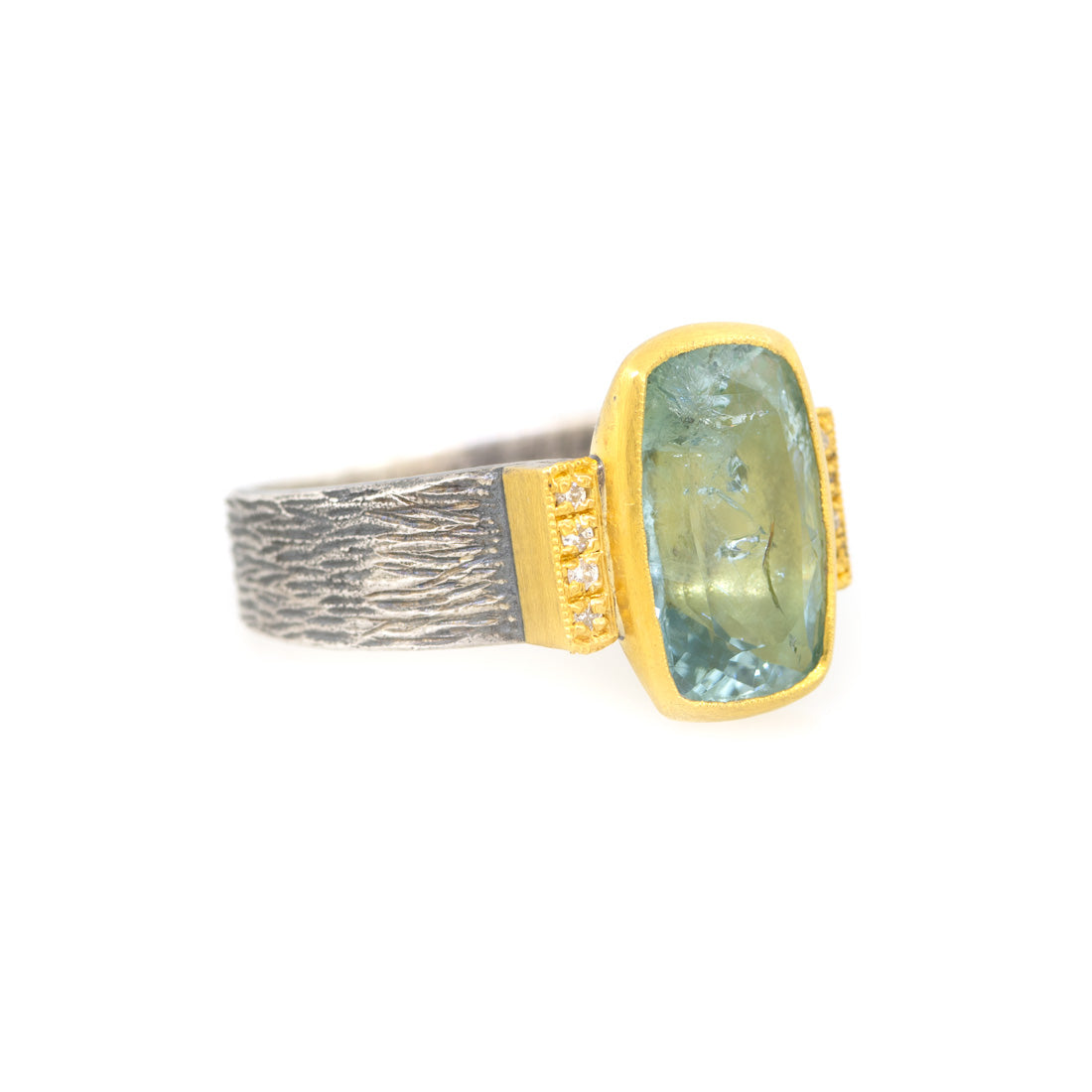 24kt Gold and Sterling Silver Aquamarine Ring with Diamonds