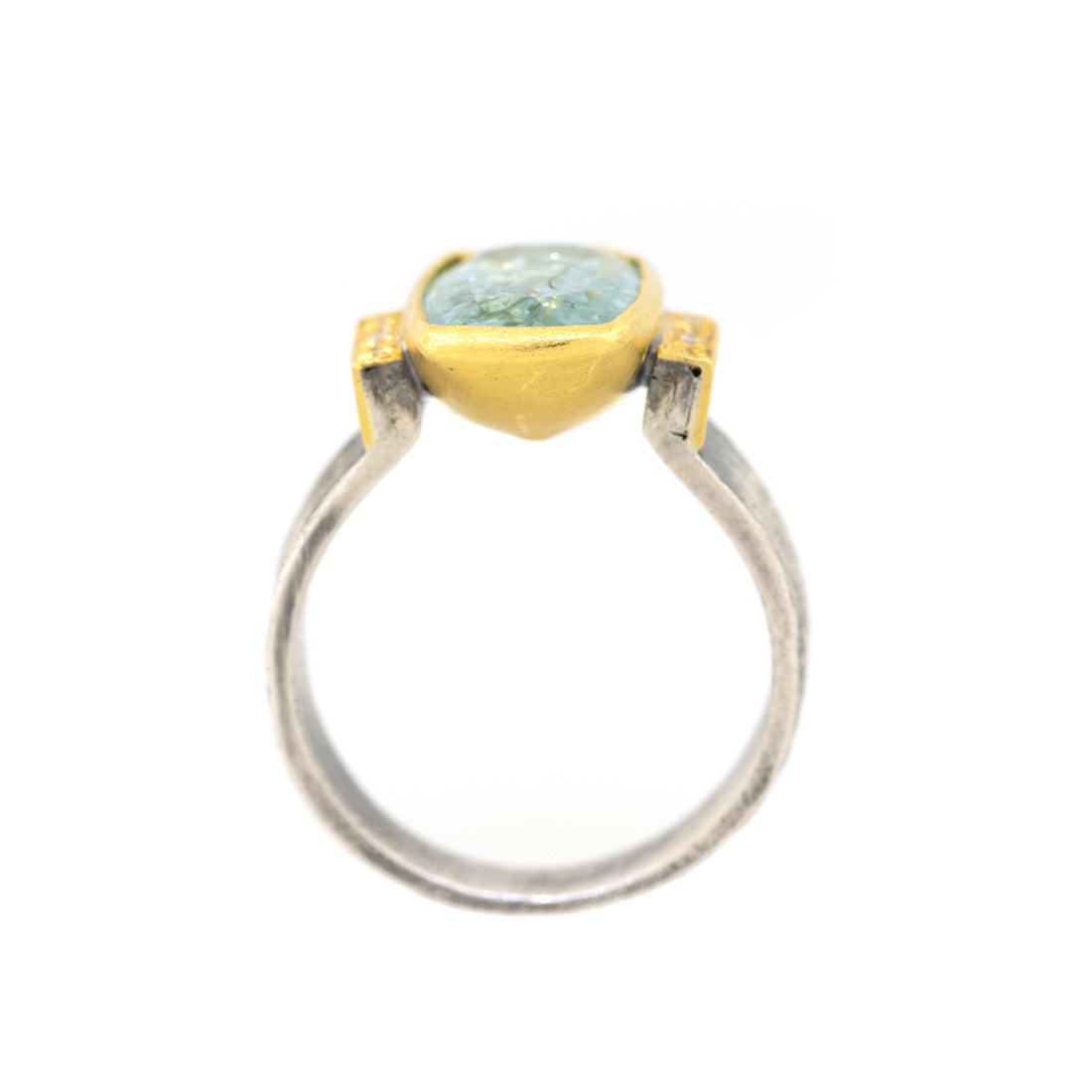24kt Gold and Sterling Silver Aquamarine Ring with Diamonds
